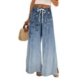 thumbnail image 2 of Dress Pants Women Petite High Waisted Wide Leg Summer Beach Vacation Pants Boho Lounge Casual Palazzo Trousers, 2 of 7