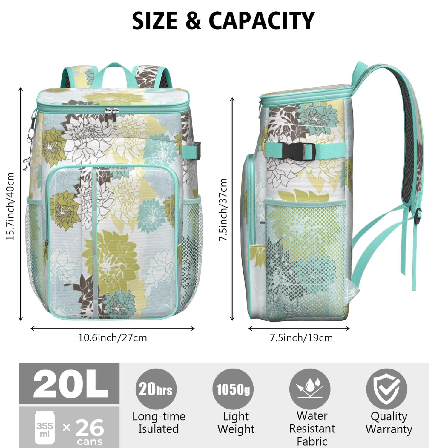 Travel Cooler Bag - Boho Bohemia Pioneer Flower Art Camping Beer Cooler Backpack with Bottle Opener- Waterproof Insulated Picnic Backpacks - Cooler Bag for Beach