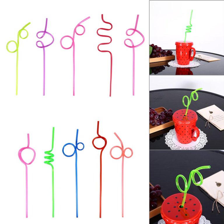 10Pcs Colorful Drinking Straws Crazy Curly Loop Plastic Straw For Party-OR