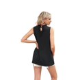 thumbnail image 3 of Womens Ruffle Neck Tank Tops Shirred Frill Dot Sleeveless Blouse Shirts Black M, 3 of 8