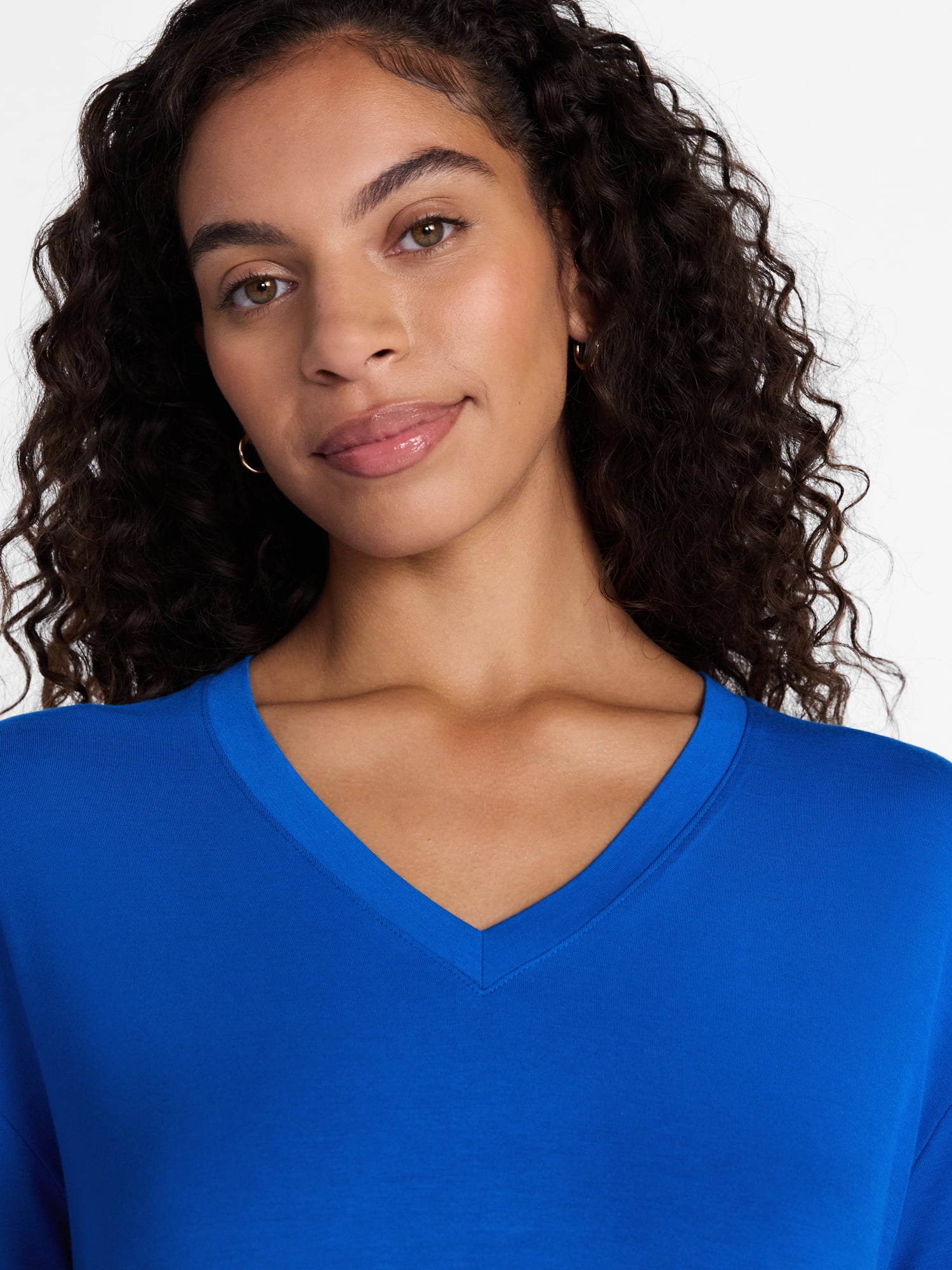 Time and Tru Women's V-Neck Tunic Tee with Short Sleeves, Sizes XS-XXXL
