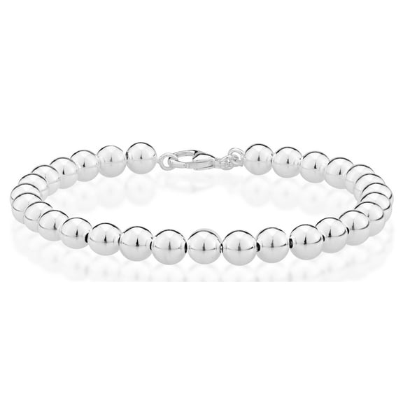 Miabella 925 Sterling Silver Italian Handmade 6mm Bead Ball Strand Chain Bracelet for Women, Made in Italy (Length 7 Inches(X-Small))