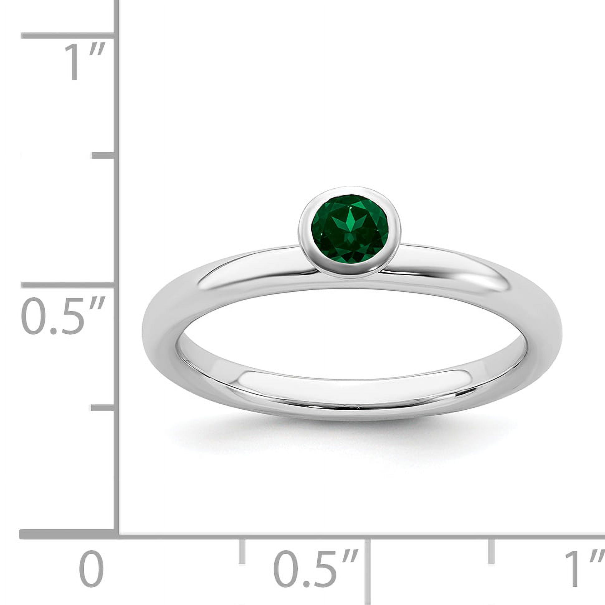 High 4mm Round Created Emerald Sterling Silver Ring