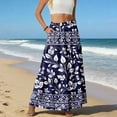 thumbnail image 5 of LWavelet Women Peony Print Tiered Maxi Skirt Elastic Waist With Pockets Boho Summer Long Skirt Navy XL, 5 of 6