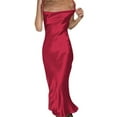 thumbnail image 2 of Women'S Spaghetti Strap Midi Satin Silk Dresses Slip Cowl Neck Party Cocktail Evening Dress Wine Red S, 2 of 8
