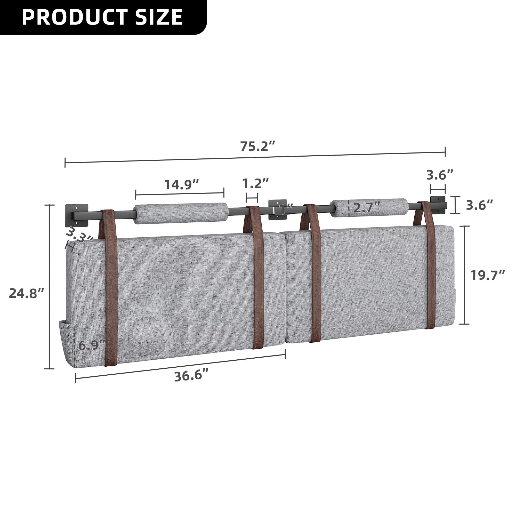 Dextrus Wall-Mounted King Upholstered Headboard, Linen Hanging Headboard with Side Pockets, Gray