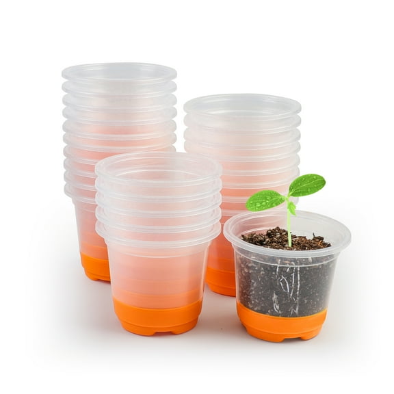 24 Packs 4 inch Clear Nursery Pots with Silicone Base for Easy Transplanting, Reuseable Seedling Seed Starter Pots for Indoor Outdoor Gardening Seasons Germination