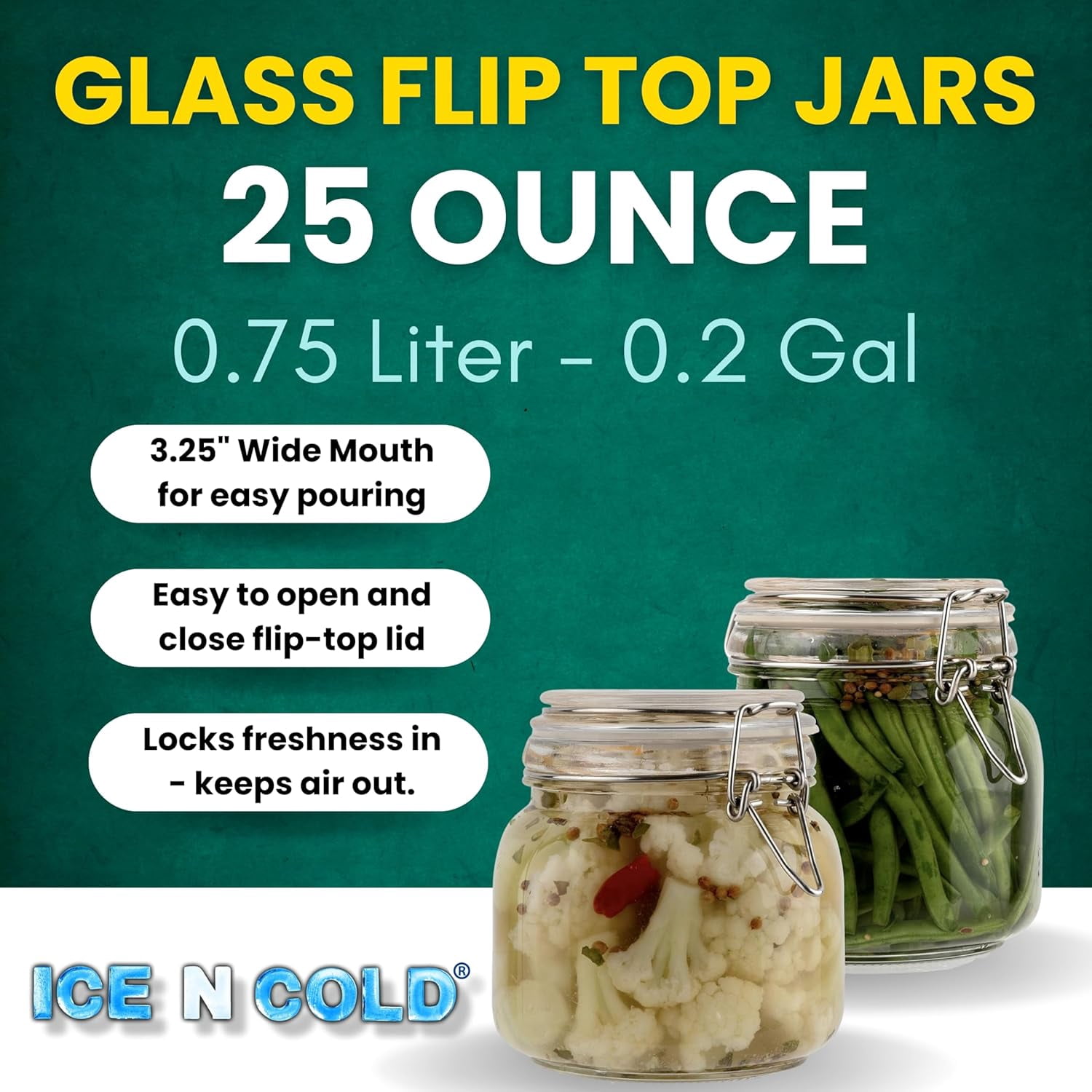Airtight Glass Storage Jars with Clamp Lid – Food Storage Containers with Rubber Gasket Seal – Pantry & Kitchen Canisters for Dry Goods, Coffee, Sugar, Pasta – 0.4L to 2.2L Sizes (2, 25oz | 0.75L)