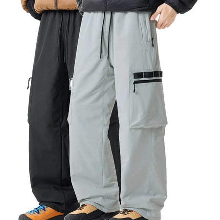 BiZtdJrK Men Snowboard Pants Waterproof Windproof Cargo Pant Plus Size Drawstring Elastic Waist Workwear Trousers with Multi Pockets Gray XXL