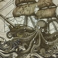 thumbnail image 5 of Orinice  Nautical Shower Curtain, Kraken Octopus Tentacles with Ship Sail Old Boat in Ocean Waves, Cloth Fabric Bathroom Decor Set with Hooks,  69x72, 5 of 7