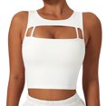 thumbnail image 1 of Soutien-gorge de Sport pour Femmes Design Creux devant Col Rond Confortable Respirant Élastique Entraînement Physique Blanc S, 1 of 7