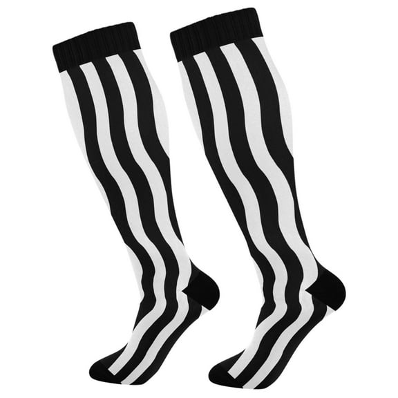 joogoo White with Black Line Stripe Socks Women Men Knee High Sock