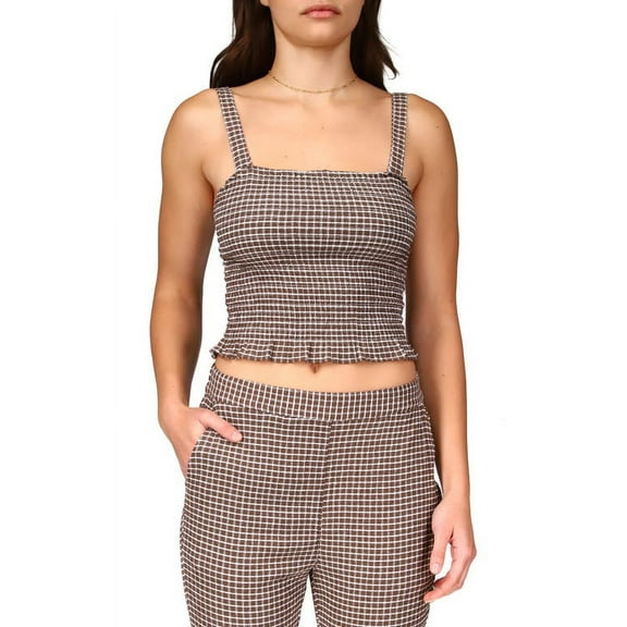 Free People Westside Checked Tank Top In Chocolate Gingham - XS