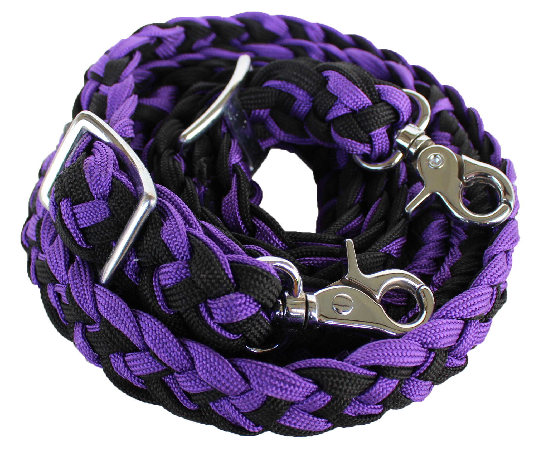 Showman Knotted Barrel Reins Durable Nylon Material and Nickle Plated Snaps