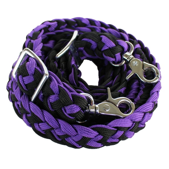 Roping Knotted Horse Tack Western Barrel Reins Nylon Braided Purple Black 60707