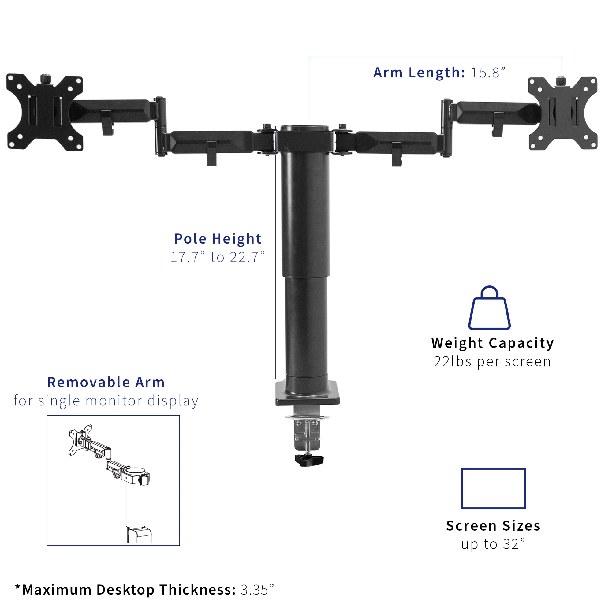 VIVO Single Motor Stand Up Desk Frame with Electric Dual Monitor Mount