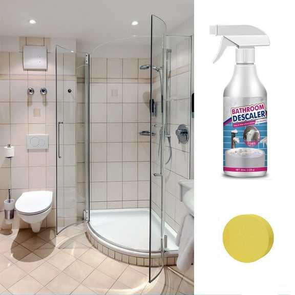 Bathroom Cleaner, Glass Descaler, Tile & Faucet Stain Remover, Bathtub Cleaner, 60ml, Fast Foam Formula, Easy-Rinse, Includes Sponge