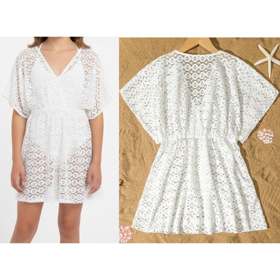 Kids Little Girl Swim Cover Up High Elasticity Hollow Out Crochet Quick Dry Swim Dress Girls Cover Ups for Swimwear 8-9 Years