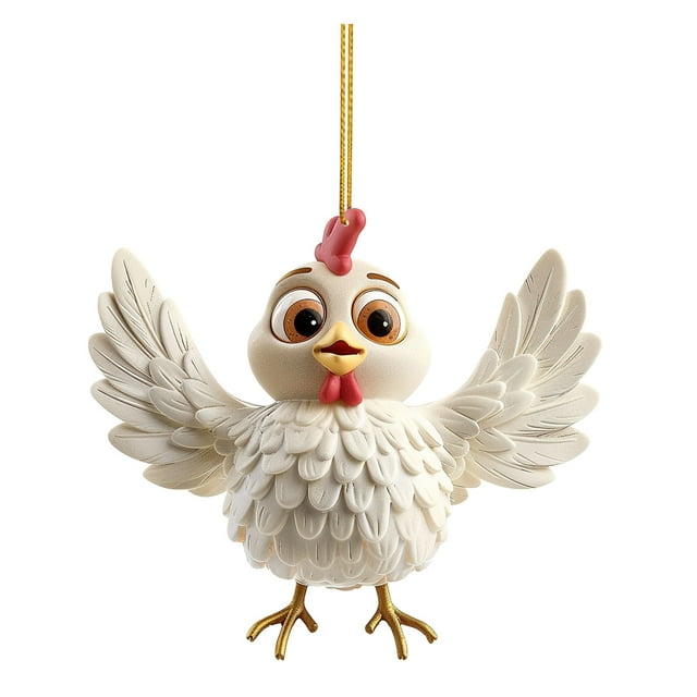 Cute Cartoon Rooster Pendant Acrylic Flat Pendant Stained Glass Window Panel with Chain Craft Chains for Hanging Clear Glass Christmas Trees Christmas Display Hanging Ribbon Ceramic Easter Decorations