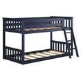 thumbnail image 3 of Max & Lily Twin over Twin Bunk Bed for Kids, Solid Wood Low Bunk Beds with Ladder, Blue, 3 of 13