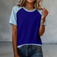 thumbnail image 4 of T Shirts For Women Blue Womens Tops Fashion Summer Neck Short Sleeve Vacation Outfits, 4 of 5