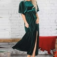 thumbnail image 4 of VERUGU Casual Work Dress for Women Short Sleeve Workwear Business Maxi Dress Elegant Velvet Long Dress for Office Formal Dress Green S, 4 of 5