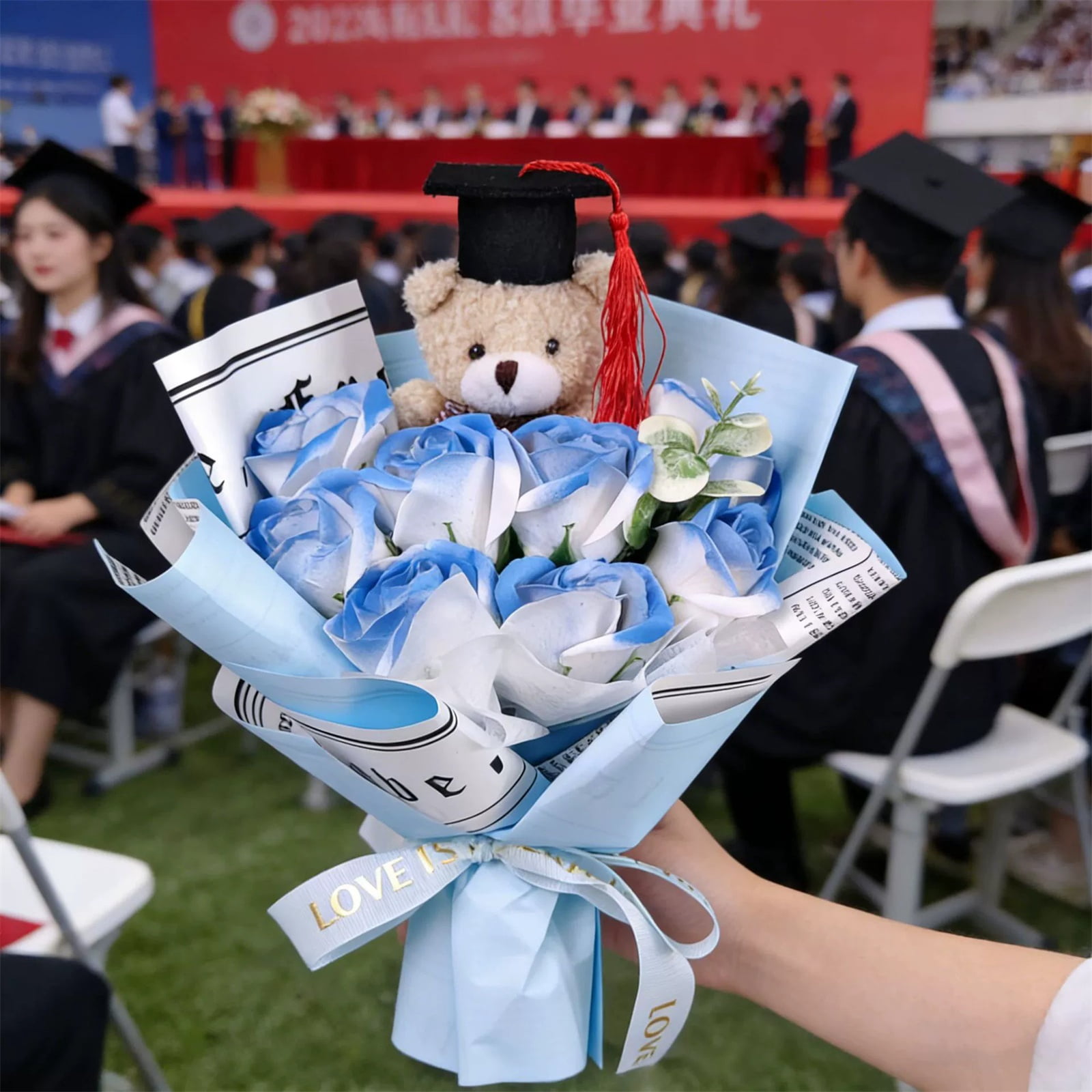 Graduation Gifts Bear Flowers Bouquet Rose Graduations Flower Bouquet for Birthday, Teacher Appreciation Gifts Christmas Home Décor