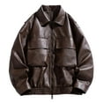thumbnail image 2 of Men's Leather Jacket 2025 Long Sleeve Outdoor Casual Zip Up Collared Jacket with Pockets Slim Fit Outerwear Coat, 2 of 8