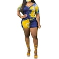 thumbnail image 3 of FOCUSNORM Combinaison Femme Motif Imprimé Teinture sur Nœuds Manches Courtes une-Pièce, 3 of 6