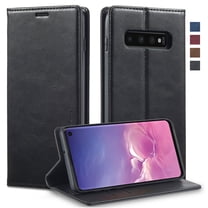 Compatible for Samsung Galaxy S10 Plus 6.4 Inch Wallet Case, Luxury PU Leather RFID Blocking Flip Case with Card Slots Holder Kickstand Magnetic Clasp Cover Soft Silicone Shockproof Folio Case,Black