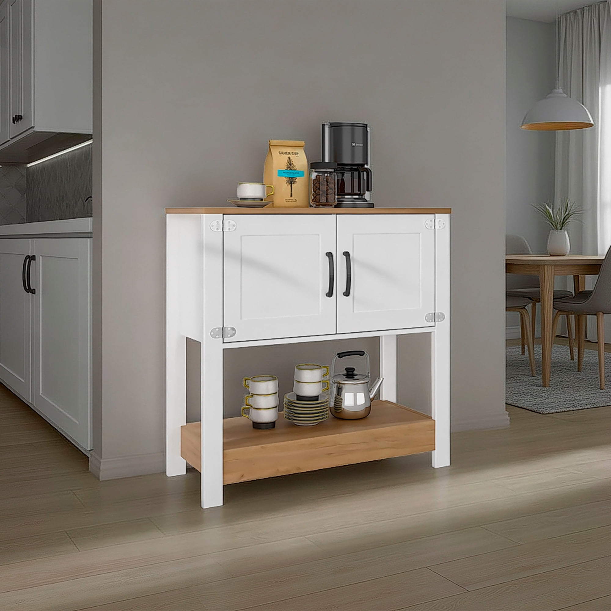 Tuhome Furniture Carajillo Compact and Small Sideboard Table with Cabinet Engineered Wood White
