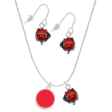 Delight Jewelry Silvertone Small Red Enamel Disc Red Lucky Ladybug Necklace and Dangle Earrings Set Delight Jewelry Silvertone Small Red Enamel Disc Red Lucky Ladybug Necklace and Dangle Earrings Set