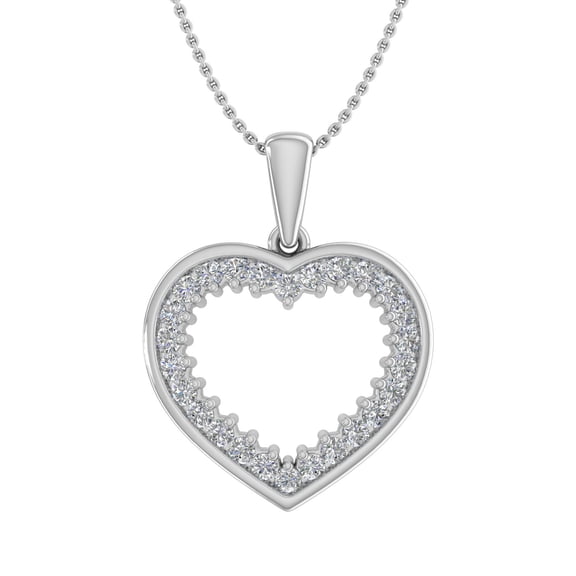 1/3 Carat Diamond Heart Pendant Necklace in 14K White Gold (Silver Chain Included) (I1-I2 Clarity)