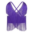 thumbnail image 2 of Kaerm Women's Belly Dance Tops V Neck Sleeveless Fringe Crop Top Purple M, 2 of 3
