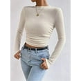 thumbnail image 2 of Women'S Waffle Knit Tops Long Sleeve Shirts Casual Slim Fitted Crew Neck Pullover Shirts  M, 2 of 7