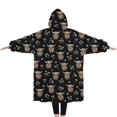 thumbnail image 2 of Oversized Wearable Blanket Hoodie,Black Highland Cow Flower Pattern Sherpa Blanket Hoodie with Super Pockets,Super Warm Fuzzy Pullover for Women & Men, 2 of 6