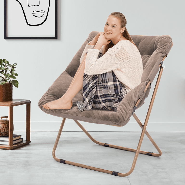 Magshion Comfy Saucer Chair Folding Faux Fur Lounge Chair for