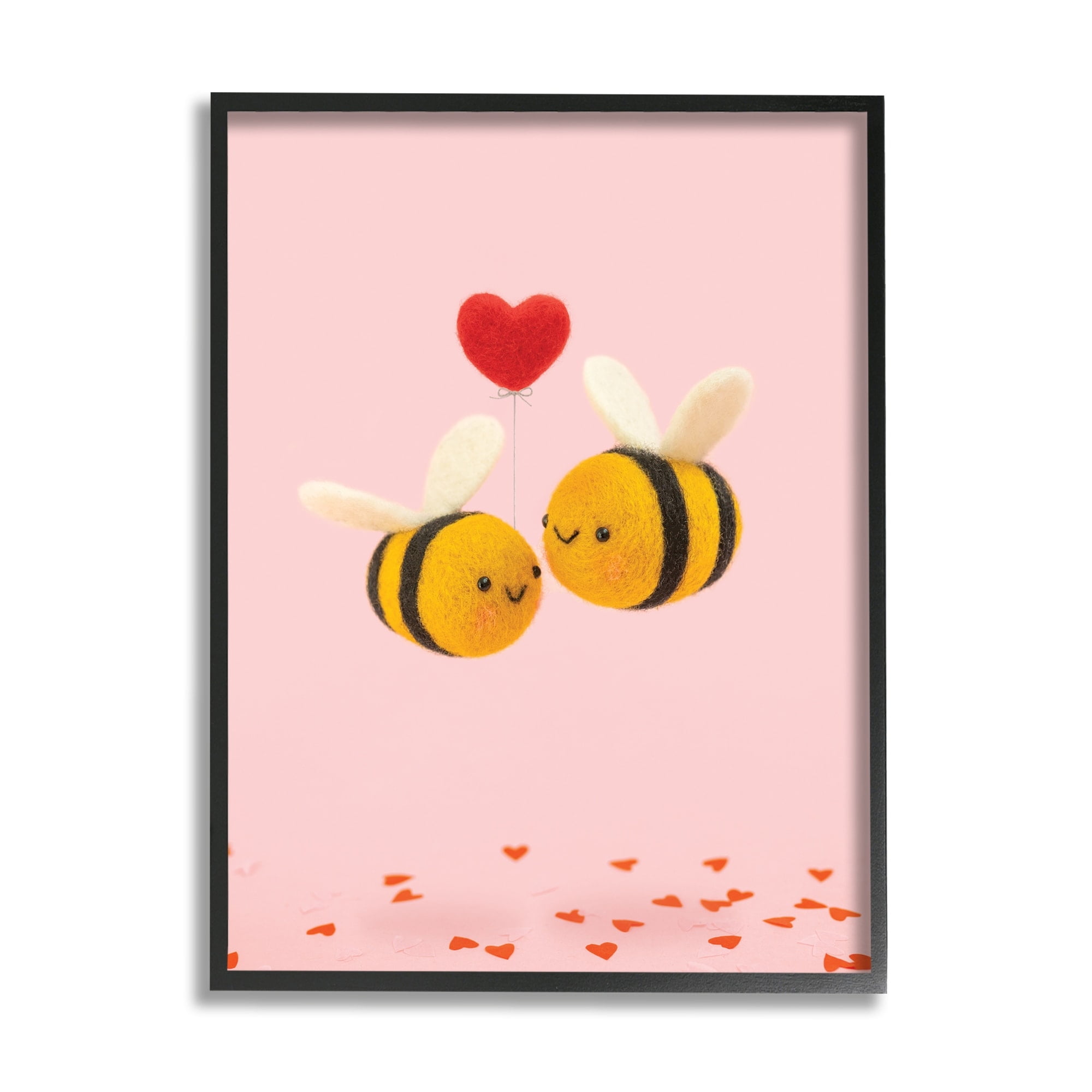 Stupell Industries Romantic Bumblebees Pink Hearts Holiday Photography White Framed Art Print Wall Art
