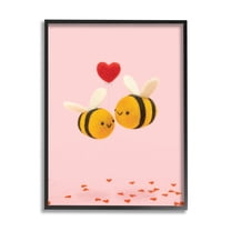 Stupell Industries Romantic Bumblebees Pink Hearts Holiday Photography Black Framed Art Print Wall Art