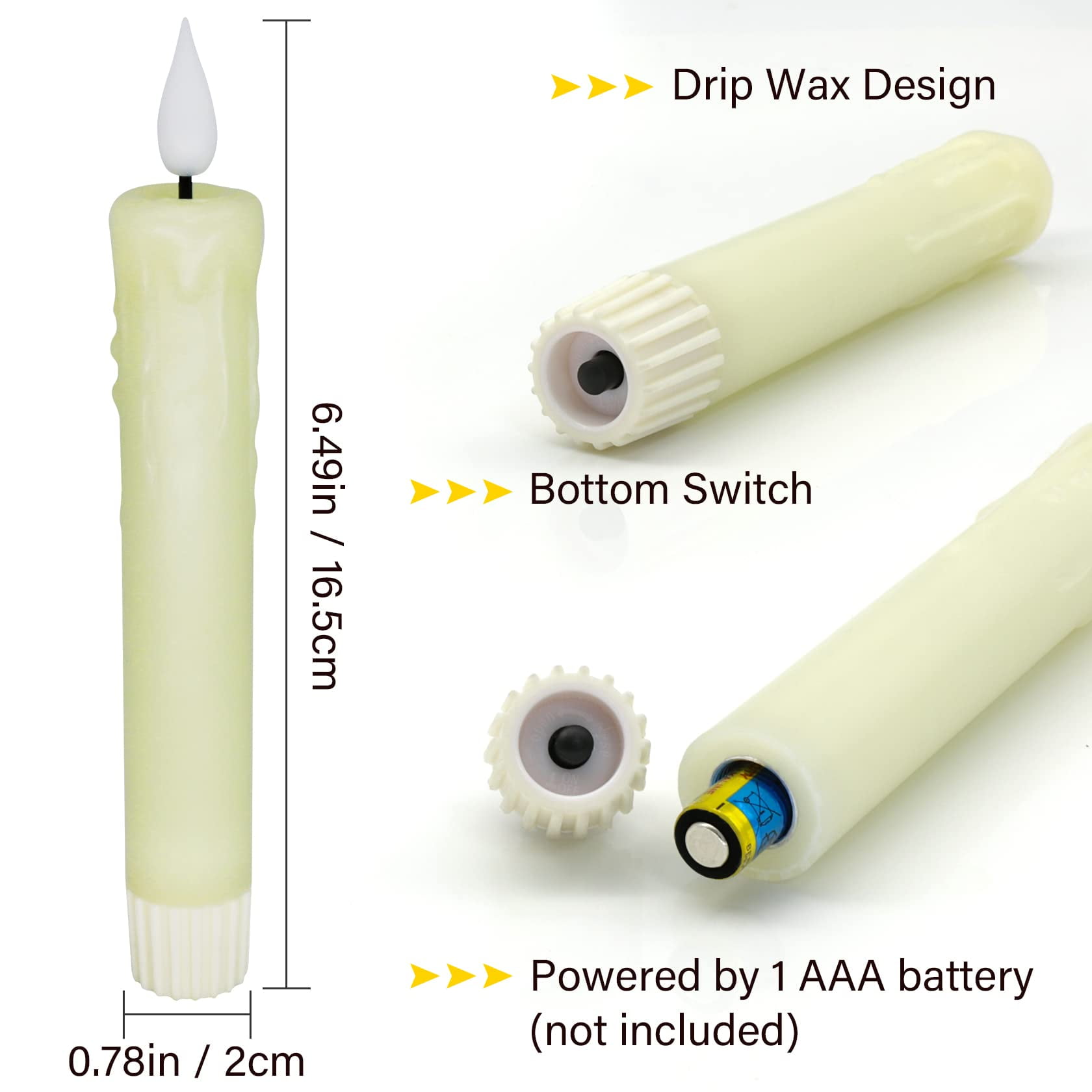 PChero Real Wax LED Flameless Taper Candles with Remote Timer, 6.4inch Battery Operated Taper Candles, LED Fake Drip Electric Candlesticks with 3D Flickering Flame for Party Home Decor, Ivory