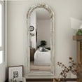 thumbnail image 3 of BEAUTYPEAK 64"x21" Arched Full Length Mirror with Stand Solid Wooden Framed Floor Mirror Full Body Mirror,Retro White, 3 of 8