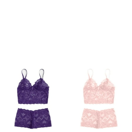 Wijhcboe 2 Pack New Sleepwear Womens plus Size Pajama Set Satin Lace Lingerie Shorts Set Sexy Fashion Lace Lingerie Sexy Lace Push up Bra Set Underwear Sleepwear Steel Ring Pajamas Lace Thigh Garter