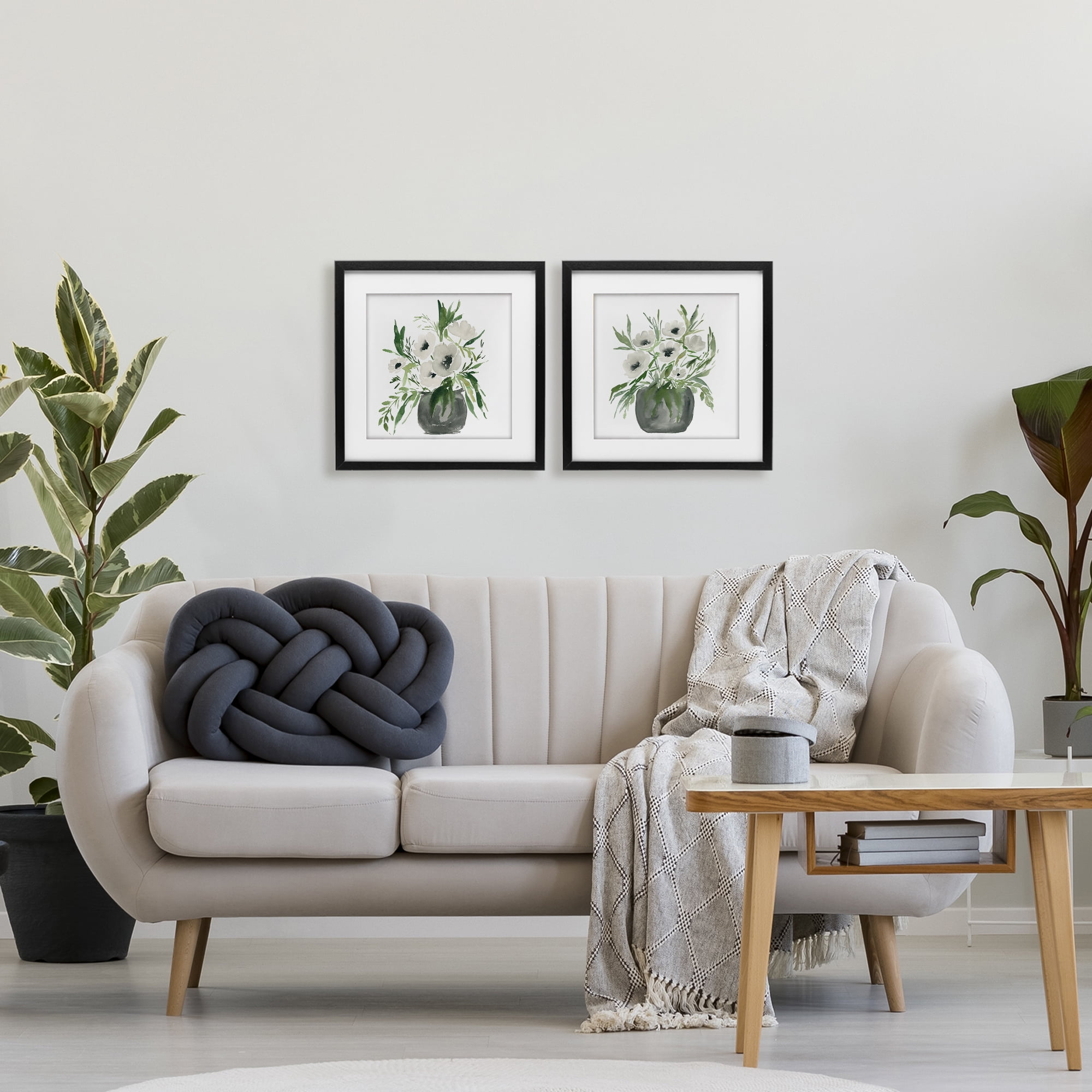 Stupell Industries White Anemone Vases 2 Piece Black Framed Print Under Glass Set, design by Lucille Price