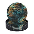 Animal art lens coasters PU leather bar beer drink coasters 6 sets with