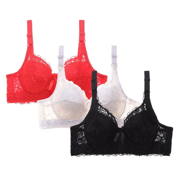 JGGSPWM 3-Pack Womens Lifting Gathering Bras Plus Size Adjustable Strap Underwire Support Lace Cover Everyday Bra Black XXXL