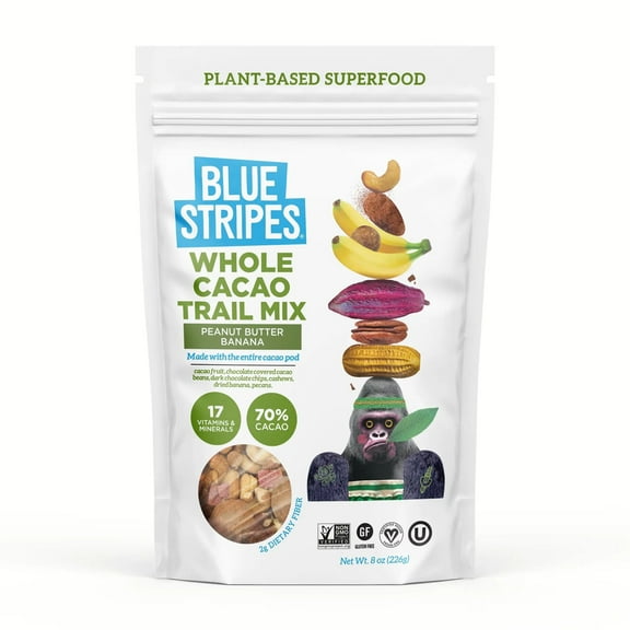 (Pack of 6) Blue Stripes Peanut Butter Banana Whole Cacao Trail Mix, 8 oz