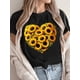 thumbnail image 1 of Women's Sunflower Heart Graphic Tee - Casual & Sporty, Breathable Cotton, Short Sleeve, Round Neck - Perfect for Spring & Summer, 1 of 6