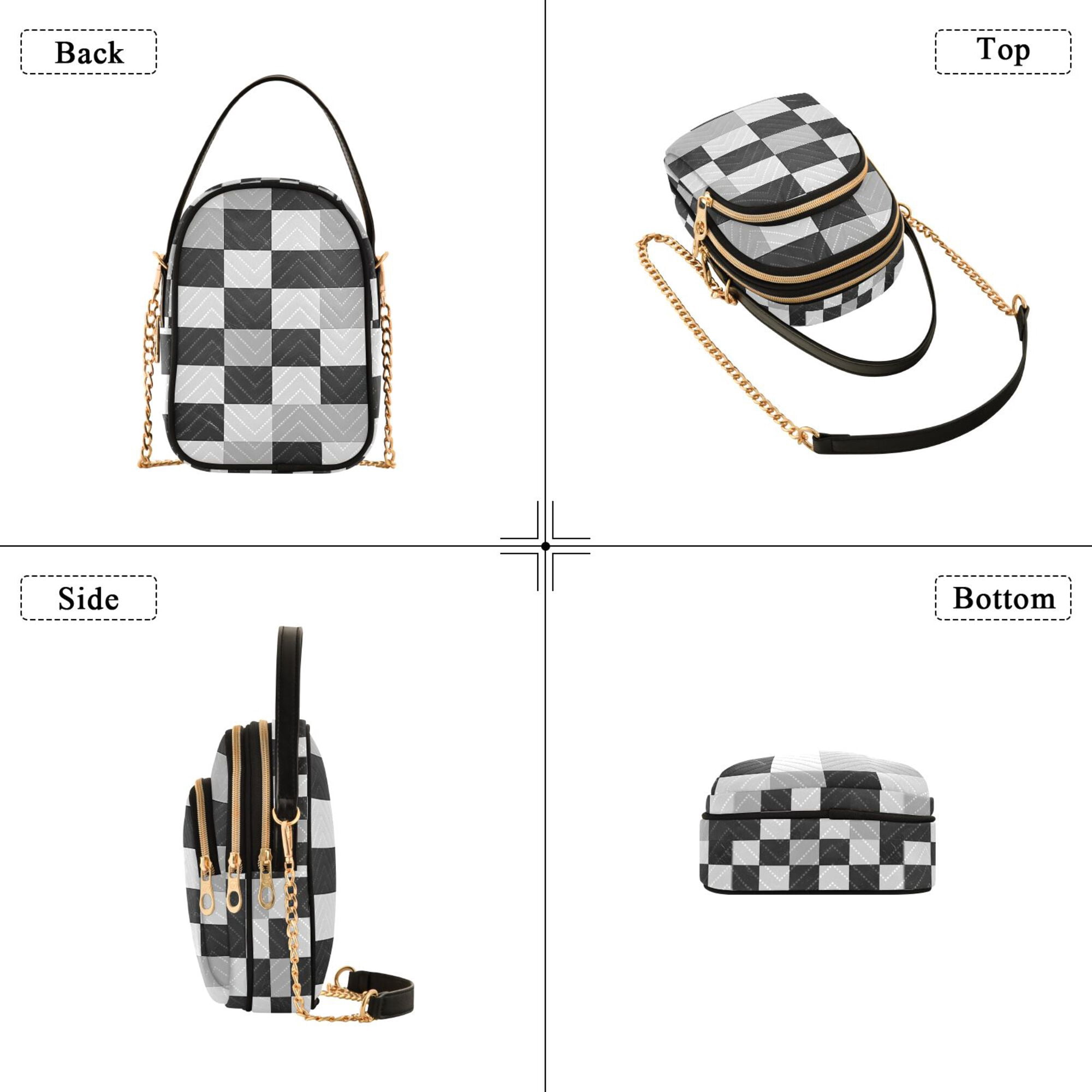 FORMRS Crossbody Bag for Women Quilted Travel Shoulder Cell Phone Purse with Chain Strap Handbag, Black and Gray Plaid Pattern