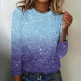 thumbnail image 2 of AOOCHASLIY Women's Paillette Blouse Fashion Women Casual Long Sleeve Gradient Printing Round Neck Loose T-Shirt Tops, 2 of 4