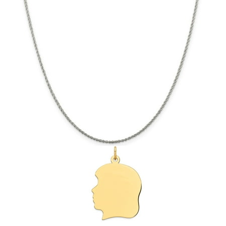 Sterling Silver Two-Tone Engraveable Girl Polished Disc Charm (31 mm x 20 mm) Includes Rope Chain Necklace, 16